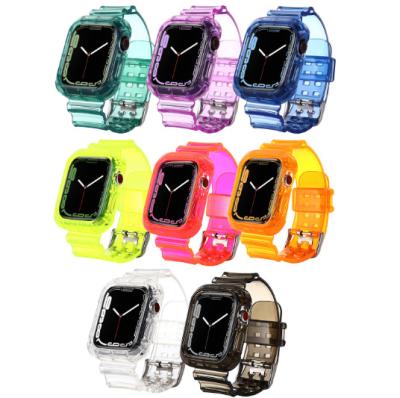 China Hot Selling Crystal Color Crystal Clear Watch Strap Transparent With View Bumper Case For Apple Watch iwatch Series 5 6 for sale