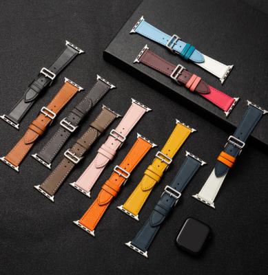 China Custom Handmade Genuine Leather Watch Band Strap Breathable High Quality Stainless Steel Clasp For Apple iWatch for sale