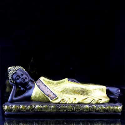 China China Fengming Indoor Religious Ornaments 1.45kg Black Gold Resin Buddha Statue For Buddhist Table for sale