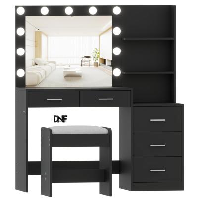 China Convertible With Mirror and LED Lights, 3 Adjustable Brightness, Vanity Table with 2 Drawers Storage Shelves, Modern Makeup Dressing Table for sale