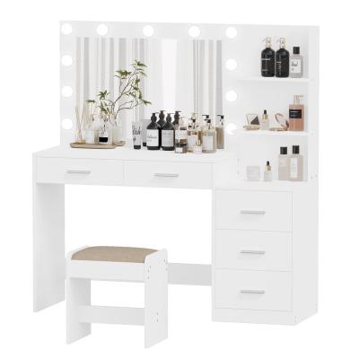 China Convertible With Mirror and LED Lights, 3 Adjustable Brightness, Vanity Table with 2 Drawers Storage Shelves, Modern Makeup Dressing Table for sale