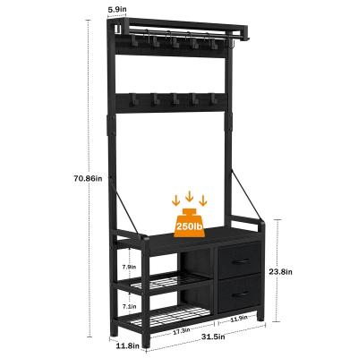 China Modern With Drawer, Industrial 5 In 1 Bench with Storage Shoe Rack Freestanding Home Organizer  Entryway Hall Tree Coat Rack for sale