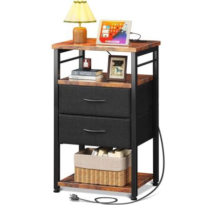 China Modern Night Stand with Charging Station, End Table for Bedroom Tall Side Table with Drawers,  4-Tier Storage Bedside Table  Nightstand for sale