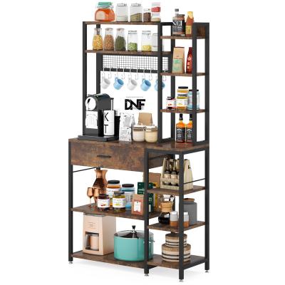 China PANEL With Power Outlet, Coffee Bar Table 4 Tiers, Kitchen Microwave Stand Hoowith ks, Kitchen Storage Shelf Rack Kitchen Bakers Rack for sale