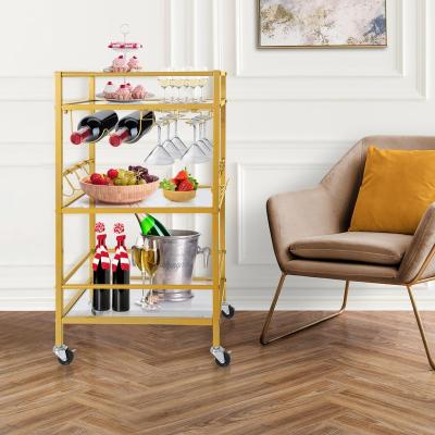 China Modern For Kitchen Wine Cart with glass holder Bar Cart with 3 Shelves, Wine Glass Bottle Storage Bar Serving Cart for sale