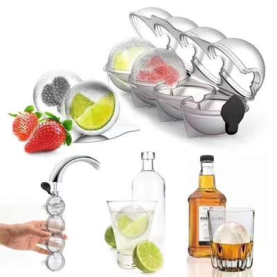 China 4 Viable Round Sphere Ice Ball Maker Mold Tray with Lid for Whiskey Cocktails Freezer Drinks for sale