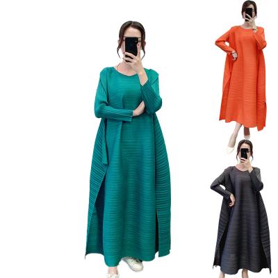 China High Quality Viable Miyake Autumn Pleated Solid Color Pleated Dress Plus Size Dress For Woman for sale