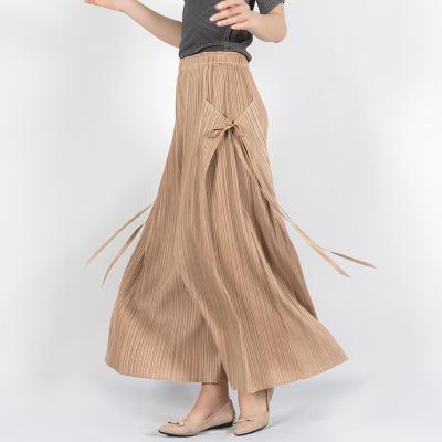 China Anti-wrinkle Miyake pleated asymmetric high waisted belted wide leg pants for women plus size womens pants for sale