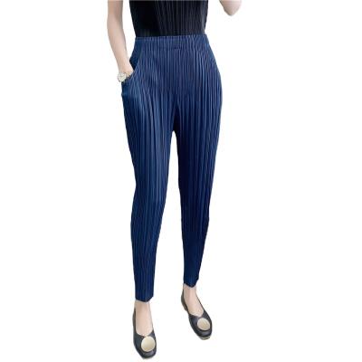 China Anti-Wrinkle Women Pencil Pants Pleated High Waist Casual Pants Ladies By Miyake Solid Color Pocket Joggers Pleated Women Pants for sale