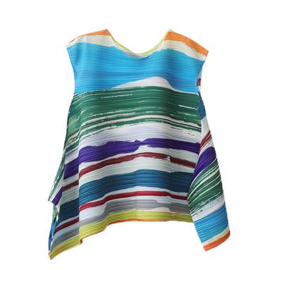 China Anti-wrinkle plus size tank tops colorful women tops and blouse ladies printed crop top pleats for sale