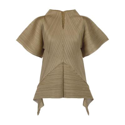 China Anti-wrinkle temperament blouse polyester twill European and American high-end pleated top women for sale