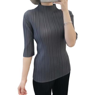 China Anti-wrinkle pleated tops for women 2021 solid color crop tops shirt and tops for sale