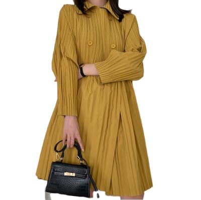 China Fashion Breathable Autumn And Winter Pleated Loose Coat Lapel Ladies Double Breasted Jacket for sale