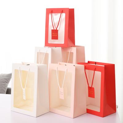 China Valentine's Day Paper Bag Handmade Recyclable Durable Visual Flower Carry Firm Easy Paper Bag for sale