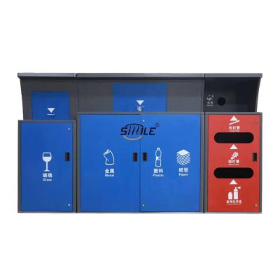 China SMILE Size 4 Large Compartment Sustainable Recycle Outdoor Metal Trash Sorting Storage Can Waste Bin Trash for sale