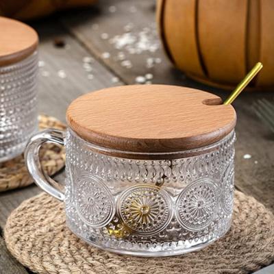 China Vintage Sustainable Coffee Mugs, Embossed Glass Mugs For Tea Cups, Glass Coffee Mugs For Cappuccino, Latte, Cereal, Beverage for sale