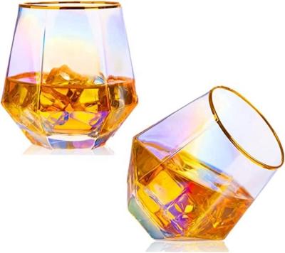 China Viable Stemless Glass of Diamond Rainbow Wine Glass Iridescent for Red Wine, Spirits, Cocktails, Whiskey, Bourbon or Drinking Glasses for sale