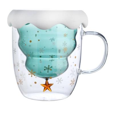 China Sustainable Christmas Tree Glass Mugs Coffee Mug, Anti-scald Glass, Double Wall Glass Mug for sale