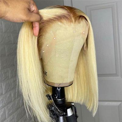 China Lace Front Wigs, Virgin Sheer Curly Bob Wigs, 13X4 Lace Glueless Body Wave 613 Blonde Hair Front Closure Short Bob Wigs 613 for sale