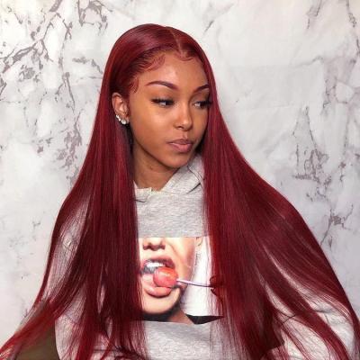 China Red Transparent Color Women Human Hair Wigs For Full Lace Front Human Hair Wigs Virgin Glueless 13X4 Full Lace Highlight 99J Body Wave Ombre for sale