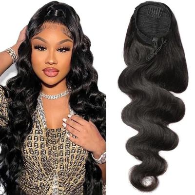 China natural unprocessed U-tip hair color drawstring ponytail hair extension, curly straight body wave ponytail hair extensions for sale