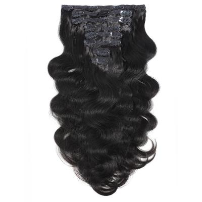 China Jerry Curl 100% Clip In Hair Extensions Indian Virgin Hair Body Wave Clip In Hair Extensions For Women for sale