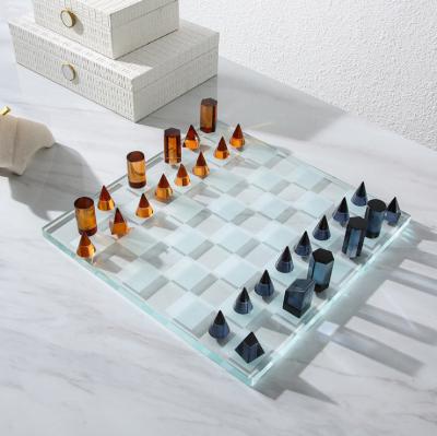 China Modern Minimalist Crystal Ornament Decorative Crystal Mirror Home Decor Chess Board Game Set For Chess Games for sale