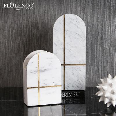 China Hot Selling Decor Design Flower Arrangement Marble Coopper Line White Vase In Popular Sample Nordic Geometry for sale