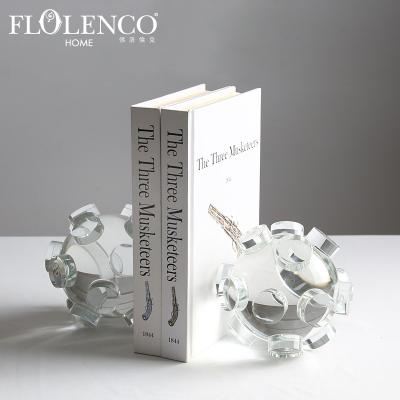 China Home Decor Unique Cheap Durable Clear Vintage Wafer Ball Art Nordic Metal Crystal Bookends For Office for sale