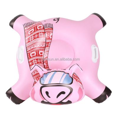 China Outdoor Play Heavy Duty cold resistant PVC Direct Factory OEM inflatable Winter Snow Sled Inflatable Pink Pig Snow Sled For Kids And Adults for sale