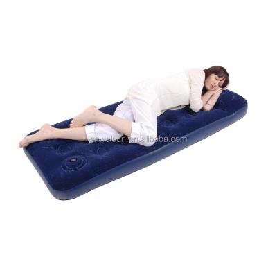 China Foldable Inflatable Flocked Air Mattress High Quality Inflatable Single Air Bed with built in hand pump for sale