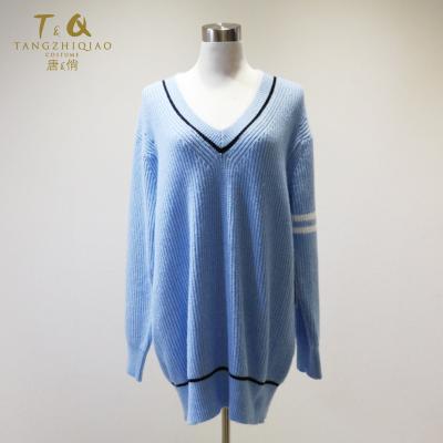 China Anti-Shrink latest design ladies casual v neck long sleeve knitted loose pullover sweater for sale