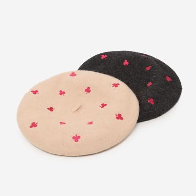 China Eco-Friendly Beret Supplier Custom All Over 100% Wool Embroidered Casual Women's Beret for sale