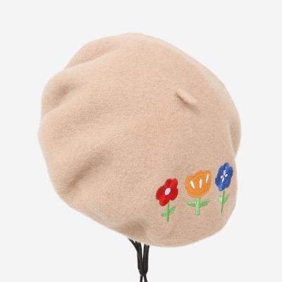 China 100% Custom Made Eco-Friendly Baby Beret Pattern Embroidery Wool Kids Beret for sale