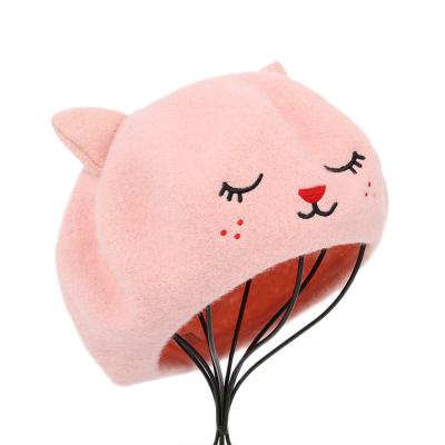 China 2022 New Custom Made Wool Eco-friendly Cat Ears Embroidered High Quality 100% Ladies Beret for sale