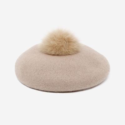 China 2022 Eco-friendly New Design European and American fluffy pom style cute girls beret for sale