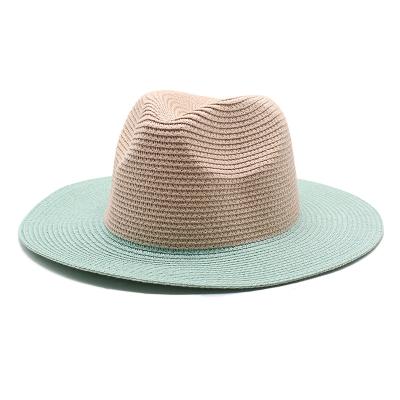 China 2022 2022 Custom Eco-Friendly Ribbon Beach Summer Two Tone Panama Hat Women's Chic Simple Straw Packable for sale