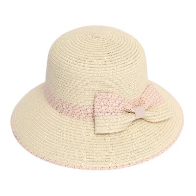 China 2022 Eco-friendly New Design Beach Straw Hat With Adjustable Bow Bucket Hat for sale