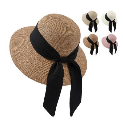 China Summer UPF Eco-Friendly Lady Protect Thrower Hat Beach Brim Scarf Wide Bucket Straw Hat for sale