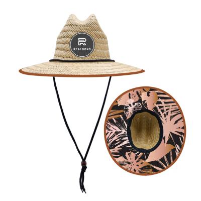 China Eco-Friendly Wide Brim Beach Lady Surfing Sun Protect Lifeguard Hats Chin Strap Summer Hats Women Practical Straw for sale