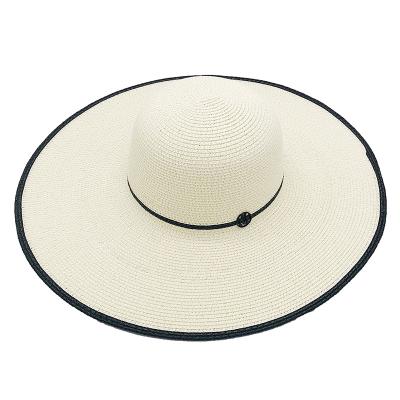 China Eco-Friendly Custom Design Logo Two Tone Wide Brim Outdoor Beach Sun Hat Straw Hat for sale