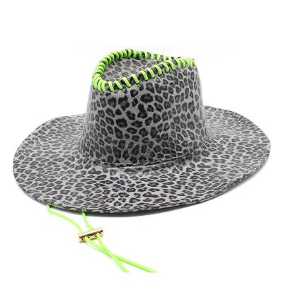 China Eco-Friendly Hat Supplier Customized Multicolor Leopard Print PU Fashion Ladies Cowboy Hat for sale