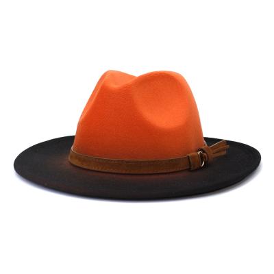 China 2022 New Design Eco-Friendly Custom Gradient Color Wide Brimmed Felt Fedora Hat With Adjustable Straps for sale