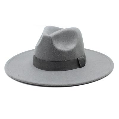 China 2022 Classic Eco-friendly Simple Solid Colors Wide Brim Wholesale Custom Design Ribbon Women Fedora Hats for sale