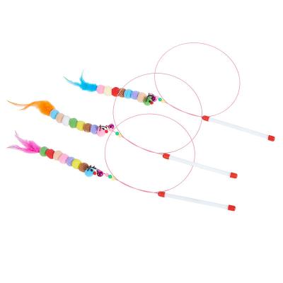 China High Quality Viable Nylon Ball Cat Teaser Stick Toys, Ball Feather Pet Cat Toys Cat Teaser Stick for sale