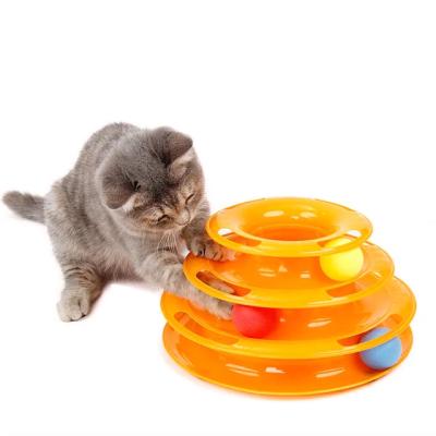 China Eco-Friendly Dismountable Plastic Training Exercise 3 Roller Level Tracks Viable Tower Cat Ball Toy Interactive Pet Cat Toy for sale