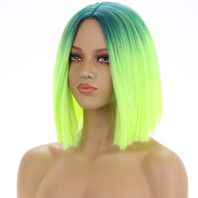 China Pure Original Natural Hair Green Short Wig For Women Synthetic Hair Wigs 18