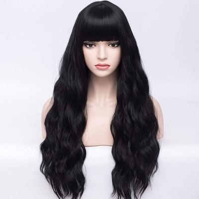 China Original Pure Natural Hair Long Black Curly Wig For Synthetic Hair 26