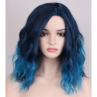 China Original Pure Natural Hair Blue Short Curly Wig For Women Synthetic Hair 14