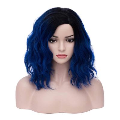 China Pure Original Natural Hair Dark Blue Short Curly Wig For Women Synthetic Hair 14